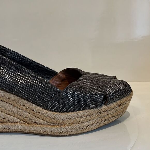 Tory Burch Filipa Wedge Espadrille Metallic Grey Shoes Size 10.5 - Picture 7 of 11